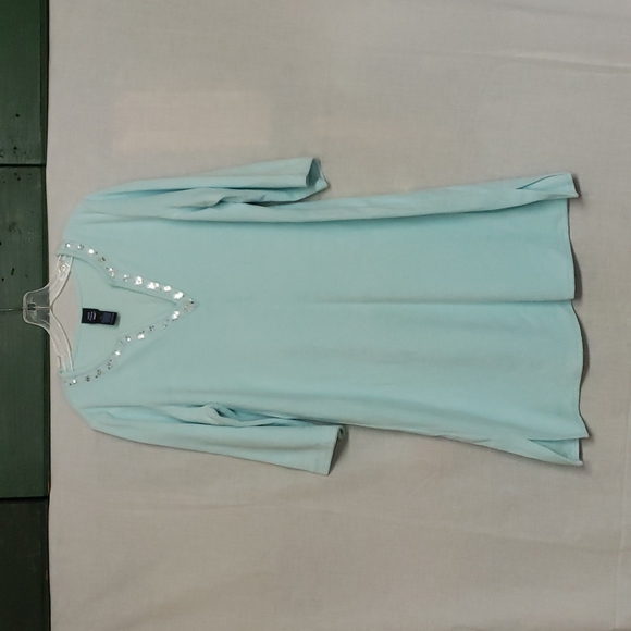 Saint Tropez West Sequins Trim Blue Terry Velour Tunic Nightgown XL - Picture 1 of 7